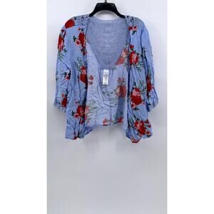 TIME & TRU Women's Blue Floral Open Front Cardigan SZ OS